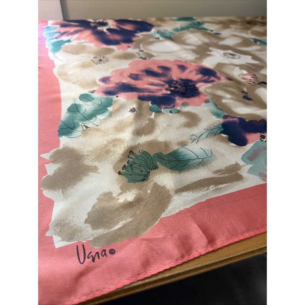 Vintage Vera Neumann Pink Teal  & Purple Floral Print Silk Scarf 31" Square